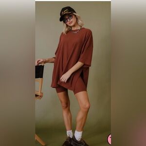 Malone Ribbed Biker Set in Cool Girl Brown